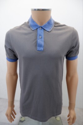 Prada Mens Collared Polo Top Size M Medium Grey Short Sleeve Logo Detail