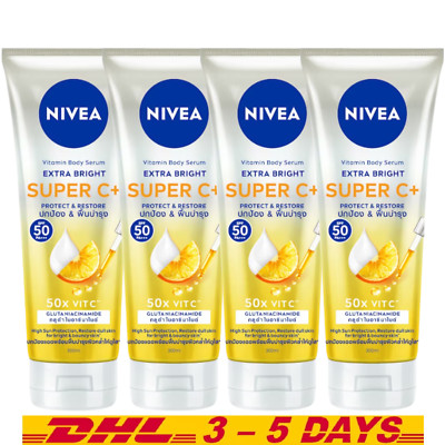 NIVEA Extra Bright Super C+ SPF50 Vitamin Skin Body Serum Protect 300ml x4