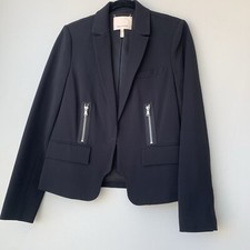 Rebecca Taylor Women's 8 Black Jacket Blazer Open Front Zipper Accent