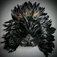 Black Luxury Venetian Carnival Halloween Masquerade Costume Venice Feather Mask