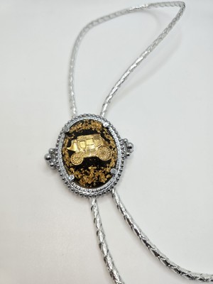 Bucking Cowboy Stagecoach Bolo Silver & Resin Metal  Western 