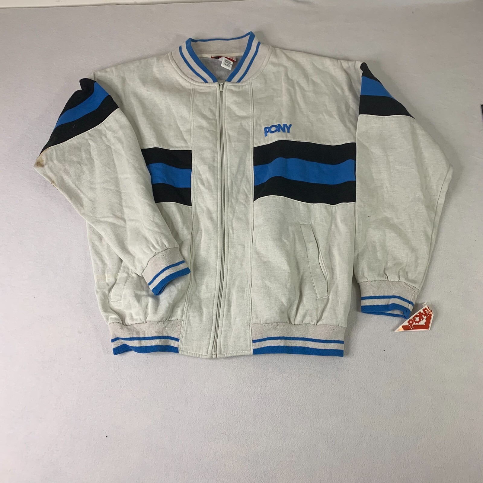 PONY Giacca Track Vintage Uomo L Grigio Pile Chevron Full Zip