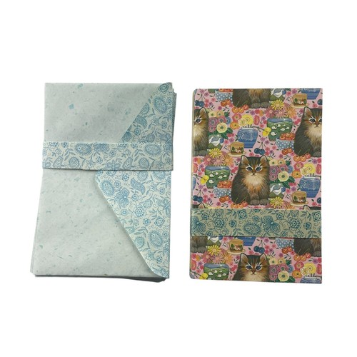 Caja de Papelería Popprint Gatos Jarrones Floral Rosa y Gris 12 Tarjetas Envs + Lápiz Pluma - Imagen 5 de 8