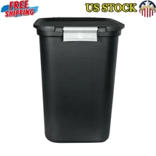 Plastic Trash Can Locking Lid Carry Handle Hidden Bag Retainers Indoor Use