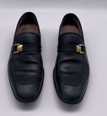 Salvatore Ferragamo Loafers Black Gancini Bit Leather Slip On Shoes 7.5 EE Salvatore Ferragamo Mens FENICE Black Loafers Silver Gancini  main image 3