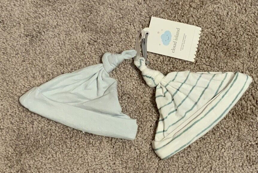 Cloud Island NB/0M Baby Boys Blue Green Striped Modal Hat 2-Pack