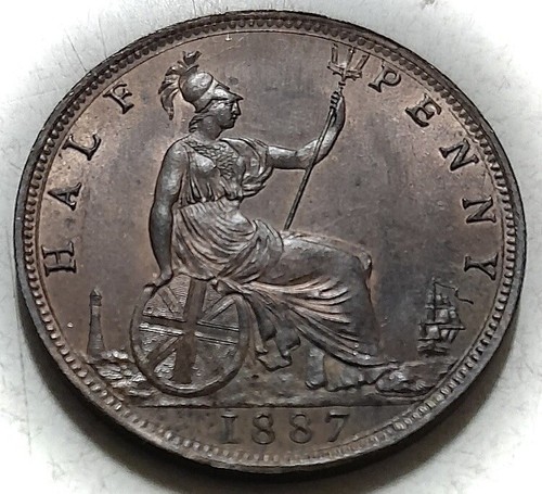 1887 Great Britain UK Half Penny - In Almost Uncirculated Condition - Bild 2 von 2