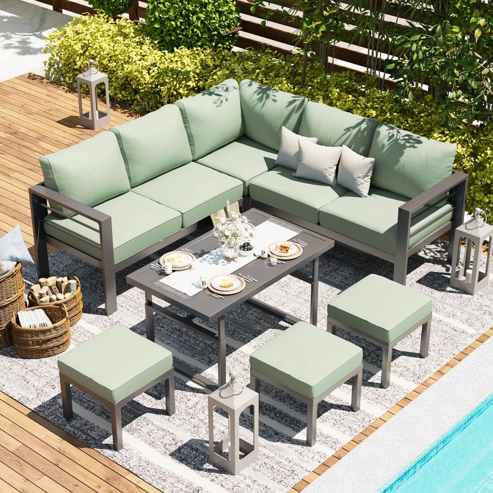 Juego de muebles de patio de 7 piezas con marco de aluminio, juego de conversación seccional al aire libre Foto 3 de 4