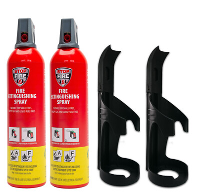 REINOLDMAX Feuerlöschspray, Stop Fire, Feuerlöscher 750 g, 2 Stück + 2 Halter