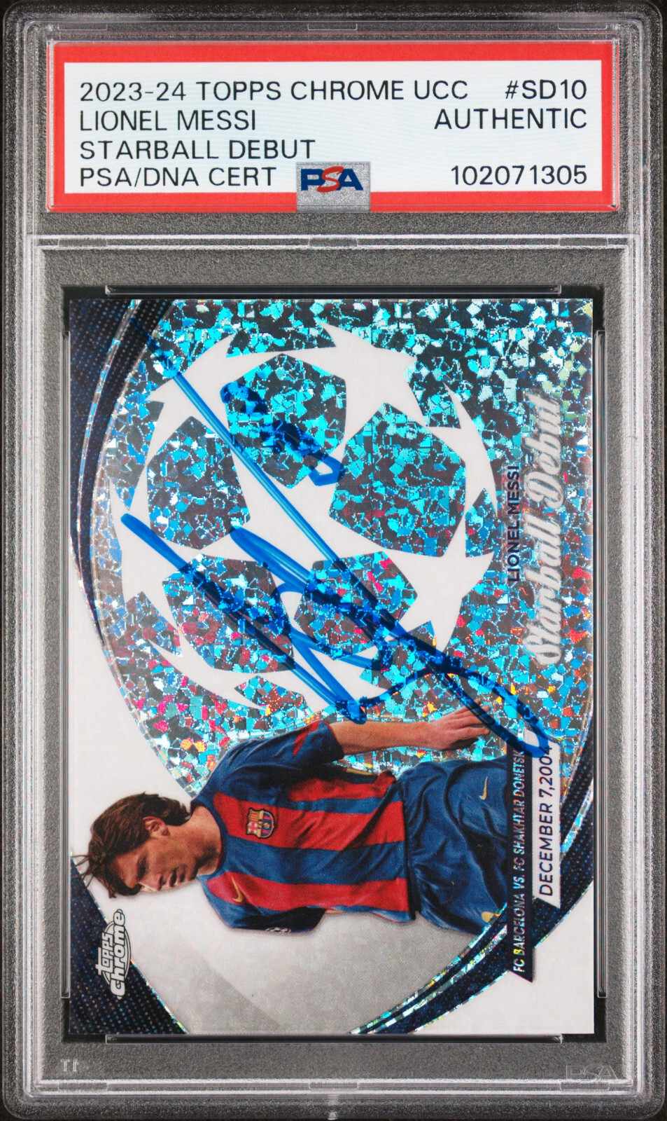 2023-24 Topps Chrome UEFA CC Starball Lionel Messi #SD10 PSA Auto Authentic view 2