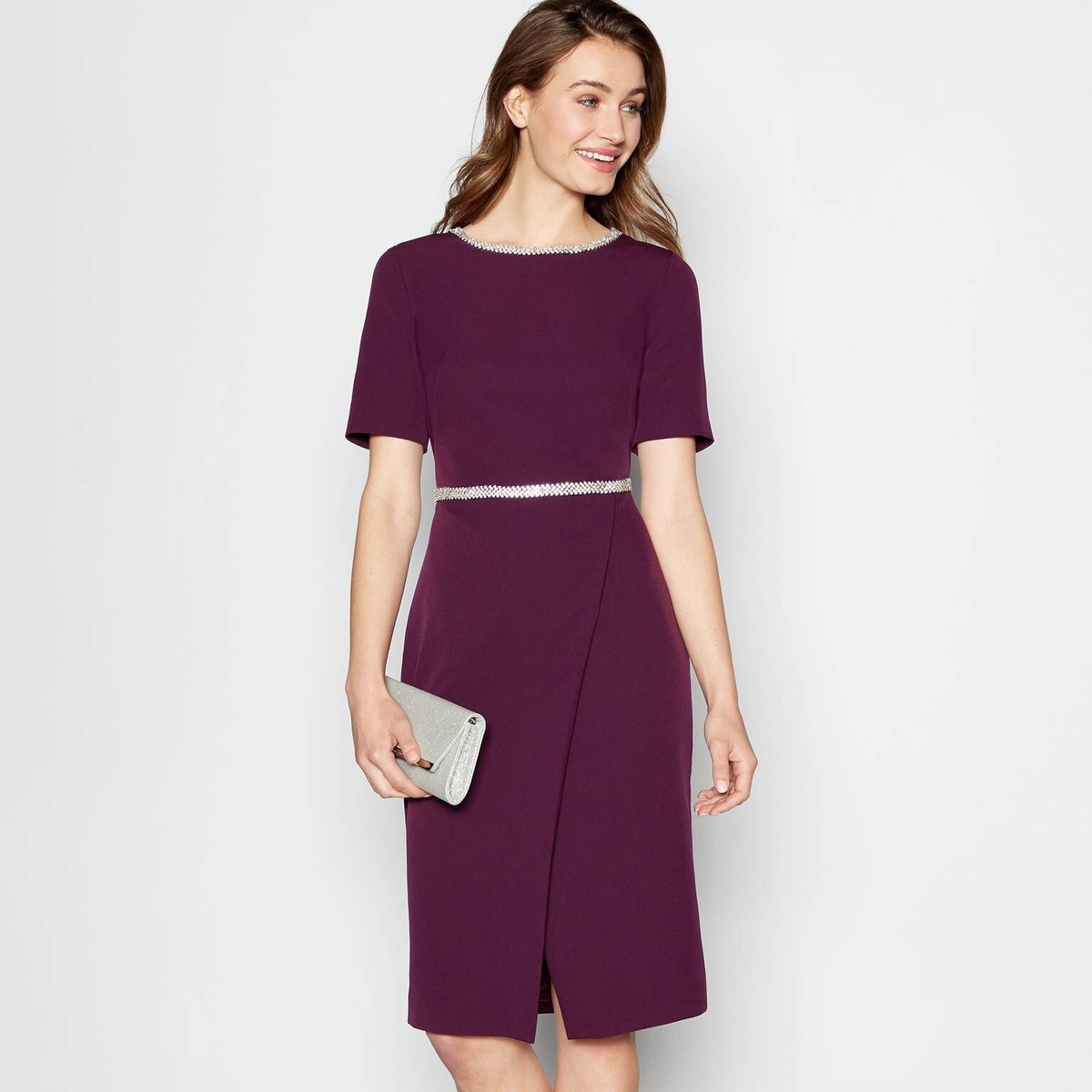 No. 1 Jenny Packham Wine Diamant Trim 'Ella' Knee Length Shift Dress -  Size 8 | eBay