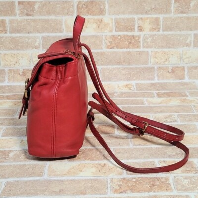 Old Coach Leather 2WAY Mini Backpack Shoulder Bag Red 4152
