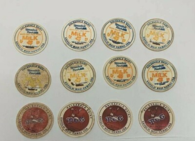 Los 12 Haleakala Dairy Kahului Maui Hawaii POG Milchdeckel Vintage Werbung POGS