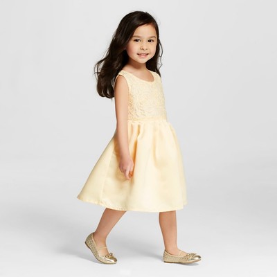 cream dress toddler Luli & Me Stripe Cream & Gold Organza Dress With Bow Toddler Girls  llbd  shop