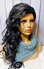 crochet handmade womans scarf bandanna cowl blue aloe new
