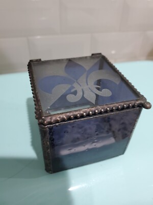 Fleur De Lis Metal And Glass Trinket Keepsake Jewelry Box