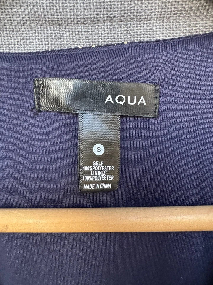 Mini Vestido Aqua Metálico Manga Abullonada Pequeño Azul Marino Punto Dorado Año Nuevo Calado Foto 2 de 4