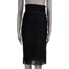 71154 auth DOLCE & GABBANA black FLORAL LACE MESH HIGH WAISTED Skirt SS