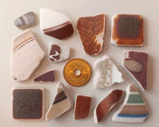 japanese sea glass Surf-Tumbled Beach Glass pottery brown color mix