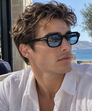 Tom Ford T10021 Sunglasses Unisex Square Black Frame Solid Light Blue Lens 46MM