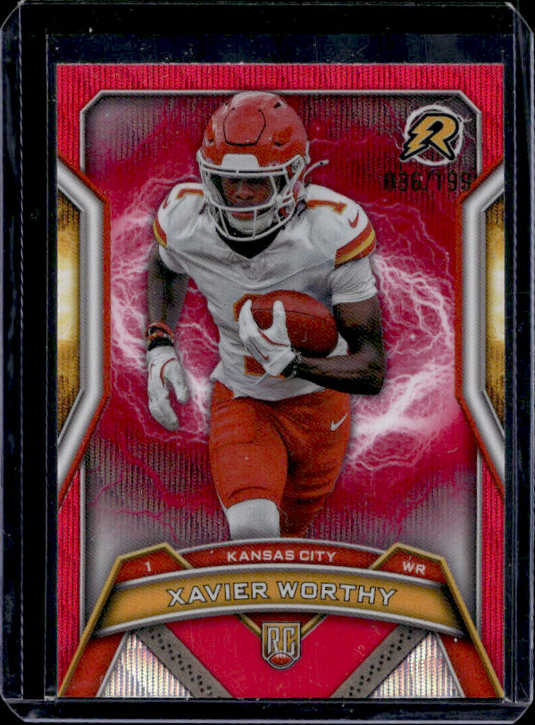2024 Topps Resurgence Xavier Worthy #143 Crimson Surge Refractor /199 (RC)
