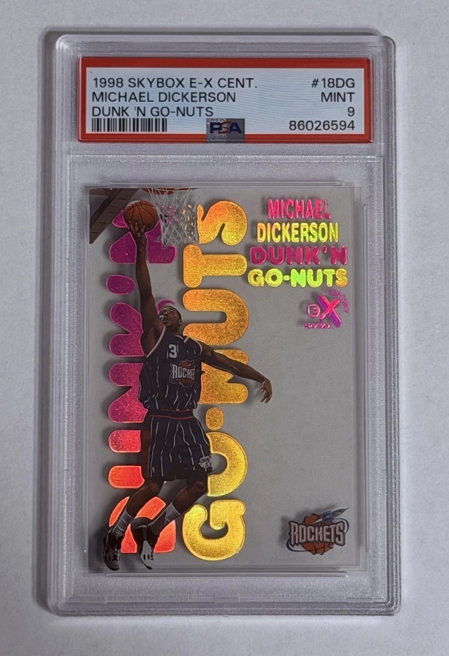 1998-99 SKYBOX E-X CENTURY DUNK 'N GO-NUTS MICHAEL DICKERSON ROOKIE #18DG PSA 9
