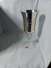 Tall Glass Hurricane Candle holder metallic silver finish 11 Inches Tall