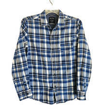 Nautica Shirt Boys XL 18/20 Blue White Plaid Long Sleeve Button Down