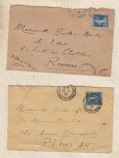 25F760 MARCOPHILIE "lot de 2 " lettre NICE  / paris RENNE SEMEUSE 25c 1921