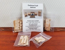 Dollhouse Quarter Scale Furniture KIT DIY Traditional Bedroom Bed Dresser 1:48