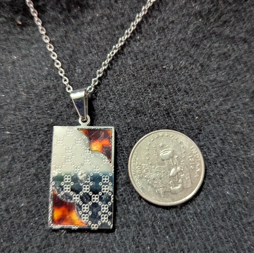 Silver Tone Brown Tortoise Shell Corner Necklace … - image 5