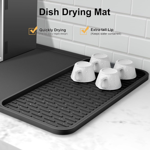 Silicone Coffee Mat, 24''X16'' Bar Mat with Detachable Dish Drying Mat - Fits un - Picture 3 of 12