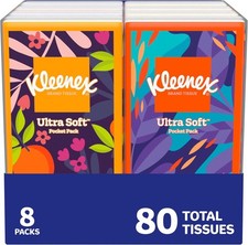 Kleenex On-The-Go Facial Tissues, 8 On-The-Go Packs, 10 Tissues per Box, 3-Ply 
