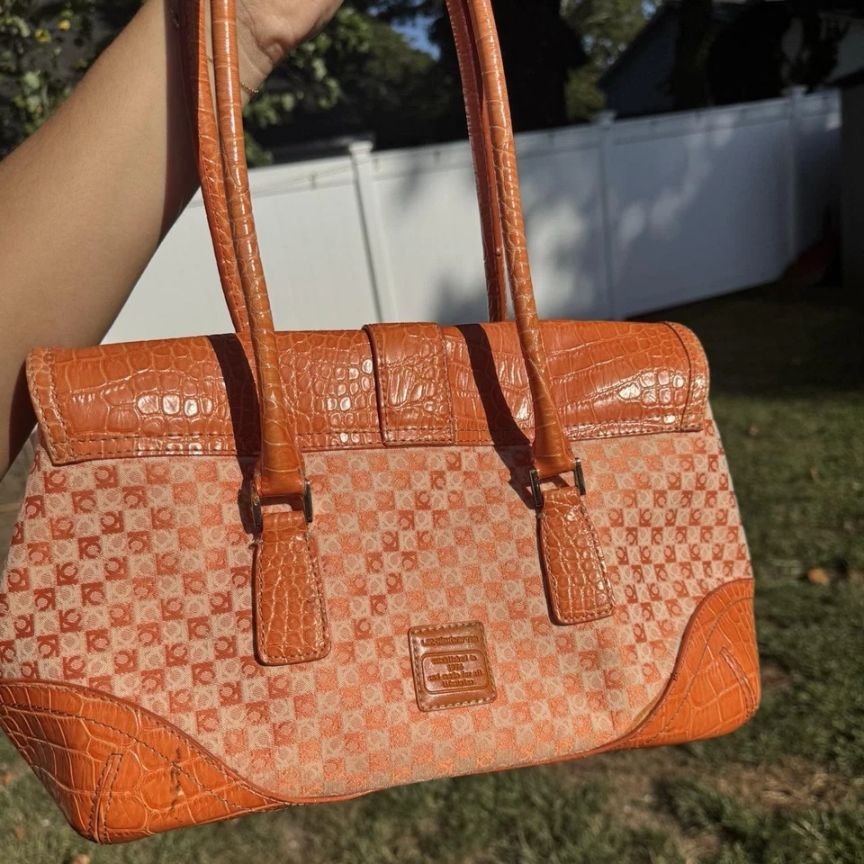 Bolso de Mano Vintage Liz Claiborne Naranja Cocodrilo Borde en Relieve Logo Y2K Foto 2 de 3