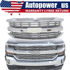 Front Bumper Upper Grill Chrome Silver For 2016 2017 2018 Chevy Silverado 1500