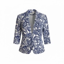 Evan Picone Black Label Blue And White Women s Blazer Open Front Jacket Light