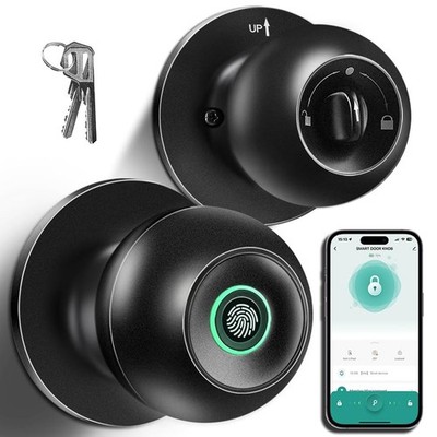Biometric Fingerprint Door Lock Keyless Entry Smart Door Knob w/ App Control