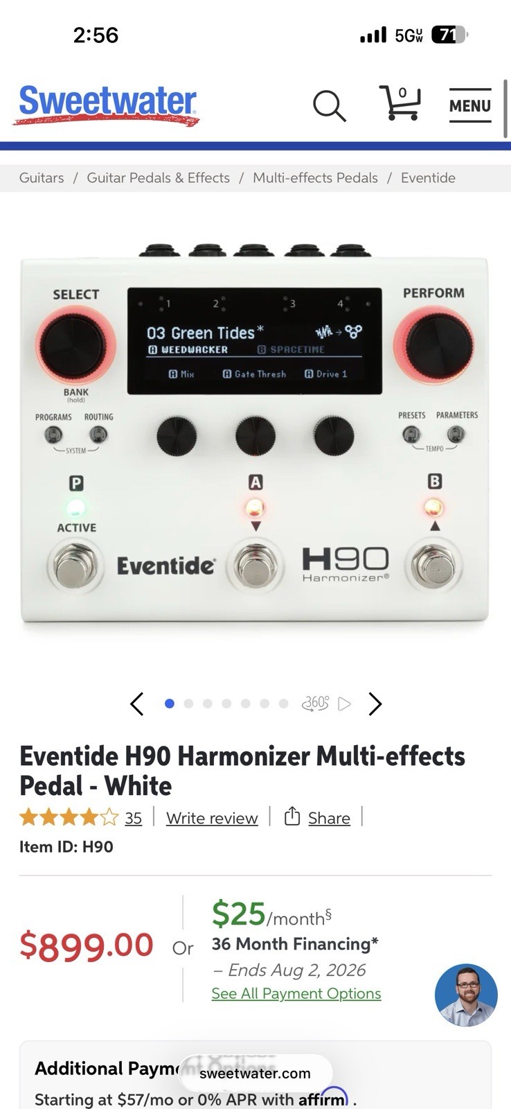 Eventide H90 Digital Harmonizer Multi-Effects Guitar Pedal, White