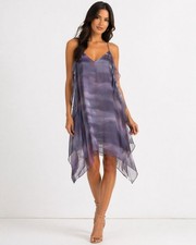 Halston Size Medium Purple Chiffon Layered Slip Dress Asymmetrical Hem