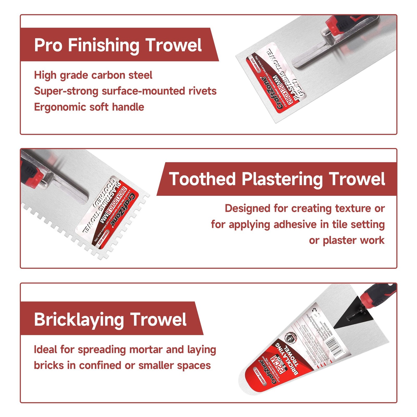 Concrete & Trowel Masonry Bricklaying Tools Flat & Notched & 7"/9" Brick Trowels