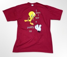 Vintage 1999 Tweety Bird Sleep T Shirt One Size Red Looney Tunes Warner Bros