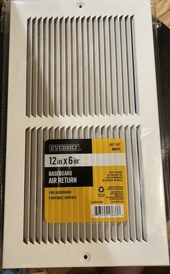 Everbilt 12in x 6in Baseboard Air Return, 497 167 White (Paintable