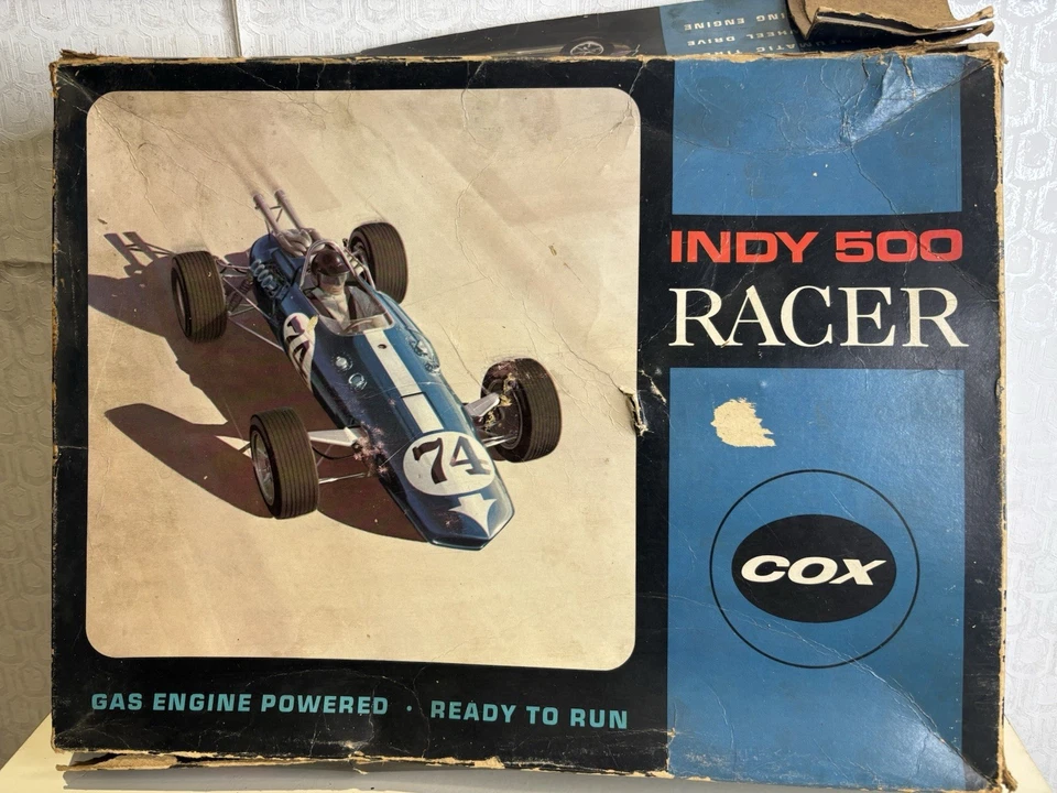 Vintage Dan Gurney Eagle Cox Indy 500 Racer w Original Box Blue Tether Car - Image 2 of 4
