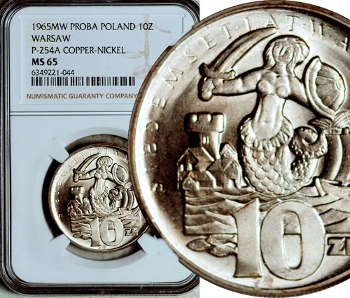 NGC MS-65 POLAND PROBA COPPER-NICKEL 10 ZLOTYCH 1965 (PATTERN) P-254A