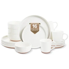 EWFEN 16-Piece Ceramic Dinnerware Sets with Mugs for 4, Handpainted Plates and B