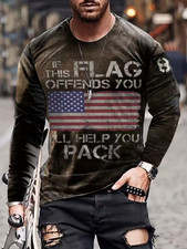 Patriotic American Flag Print Long Sleeve T-Shirt