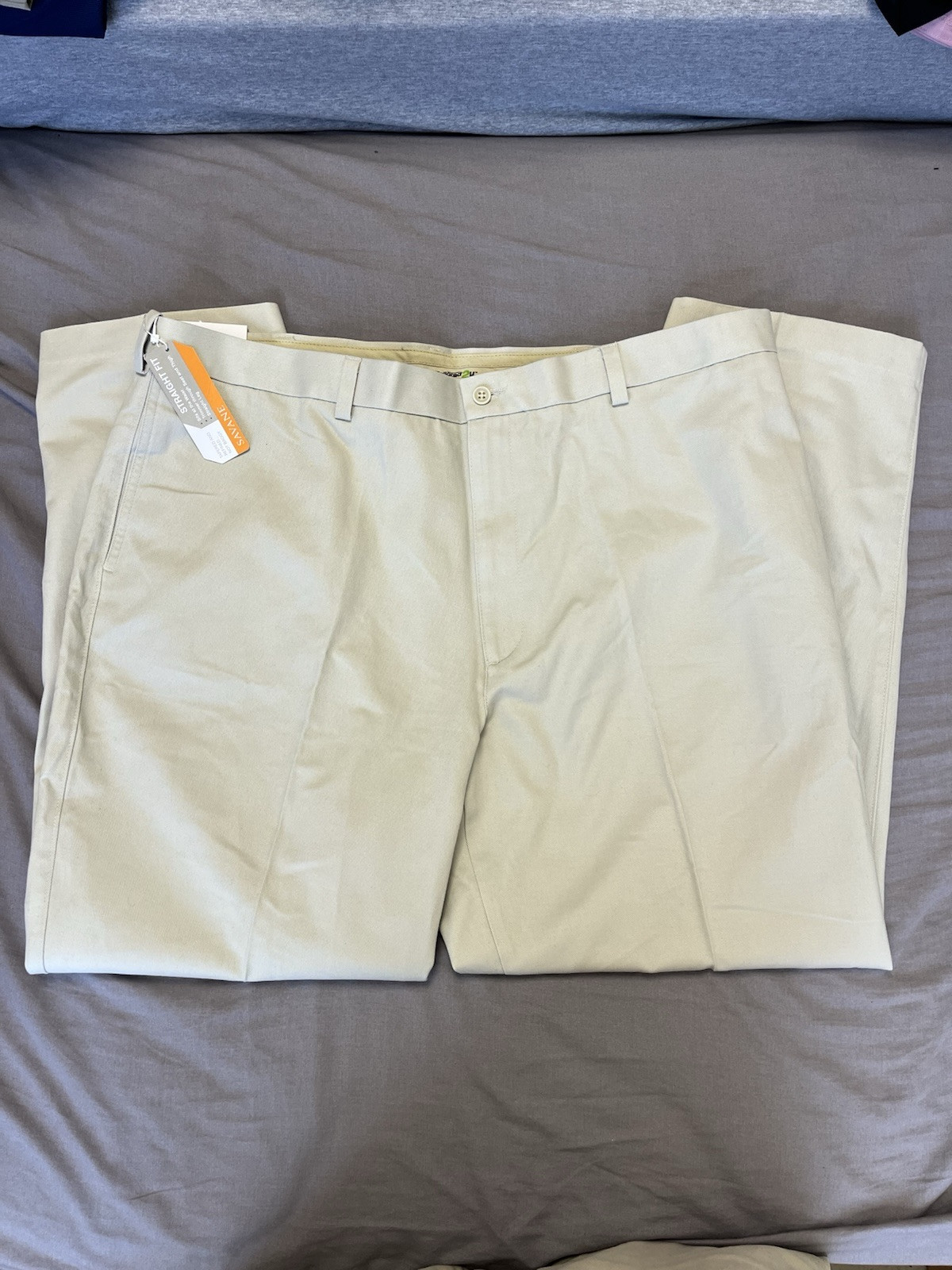 Savane Performance Chino Flat Front Straight Crease Stretch Waist Khaki Pants Men 42X30