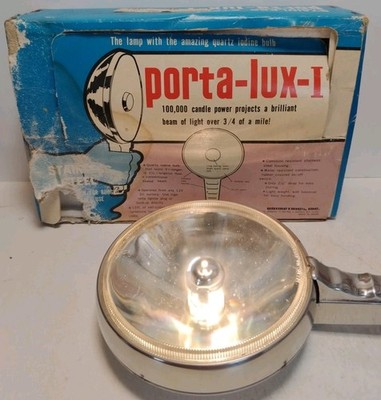Vintage Porta-Lux-I Quartz Iodine Spotlight 100,000 Candle Power w/ Box Stainles