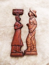 LARGE 15" VINTAGE CARVED WOODEN WALL DECOR INDIGENOUS NATIVE FARMERS