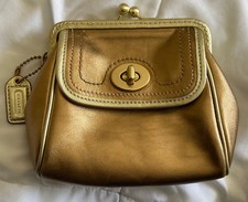 Coach Legacy Kisslock Turnlock Gold/ Bonze Leather Lagacy Stripe Interior Clutch